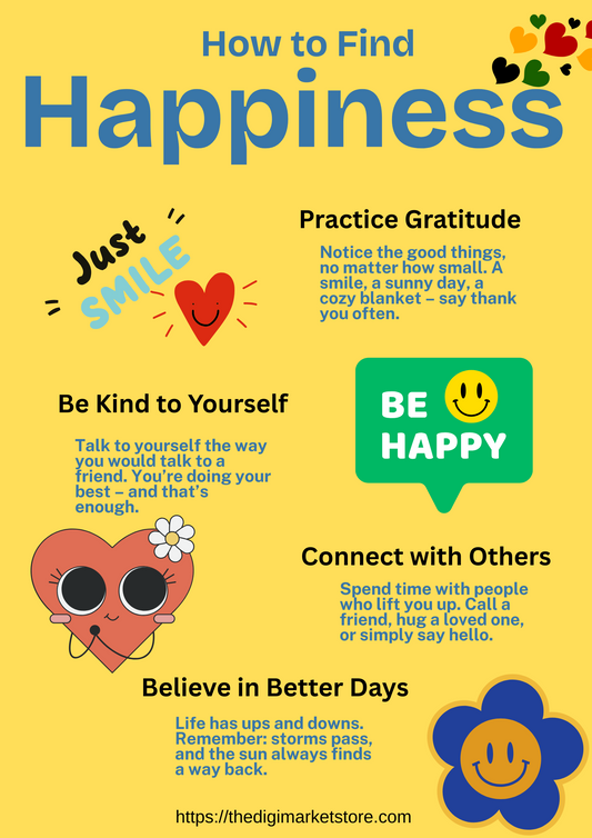 🌼 How to Find Happiness – Free Printable Poster A gentle daily reminder for joy, self-love, and mindfulness