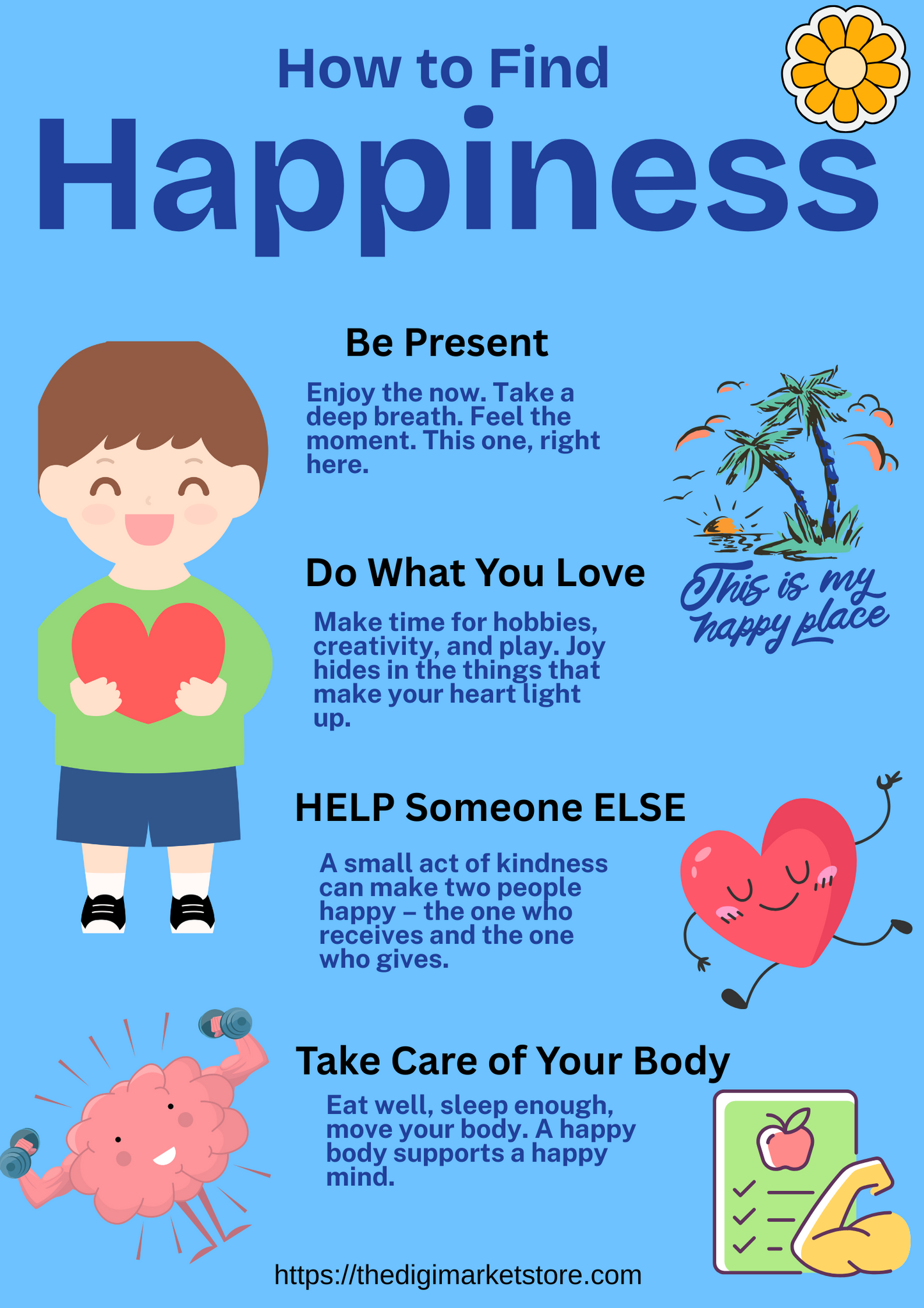 🌼 How to Find Happiness – Free Printable Poster A gentle daily reminder for joy, self-love, and mindfulness