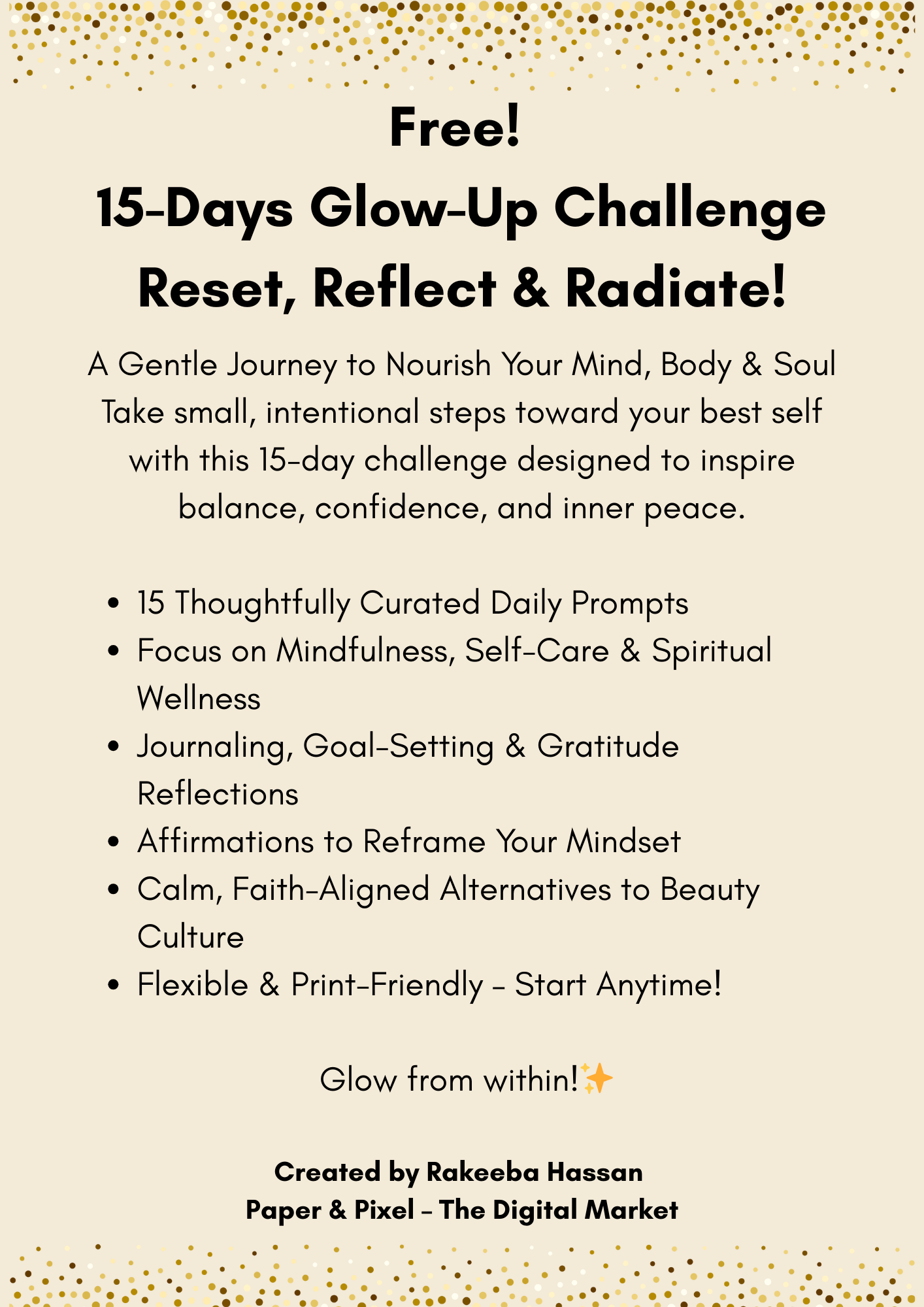 ✨ Free 15-Day Glow-Up Challenge – Reset, Reflect & Radiate ✨